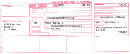 Primjer dnevne parkirne karte